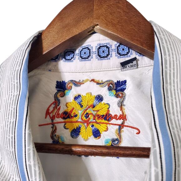 Robert Graham Embroidered Shirt Size 3XL Aztec Trim Striped Button Down Mens - Picture 7 of 14